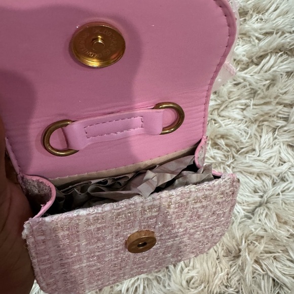 Mini Pink Tweed Bow Pearl Handle Purse - Picture 2 of 6